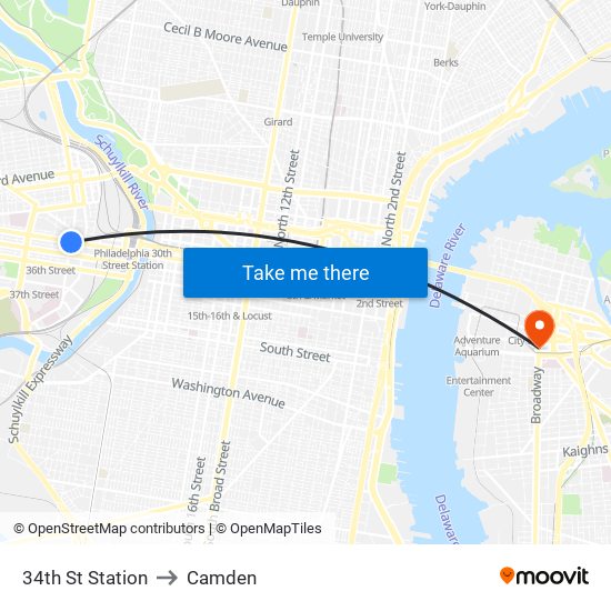 34th St Station to Camden map