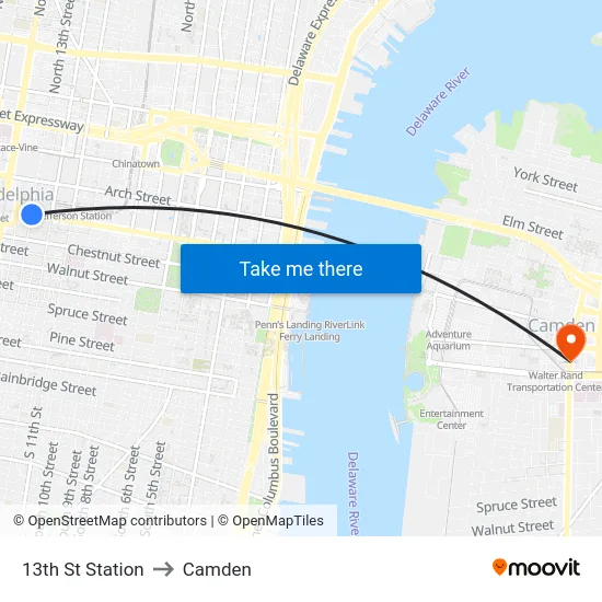 13th St Station to Camden map