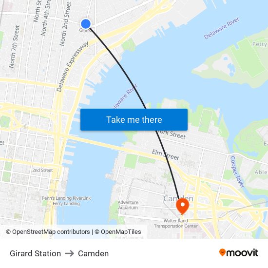 Girard Station to Camden map