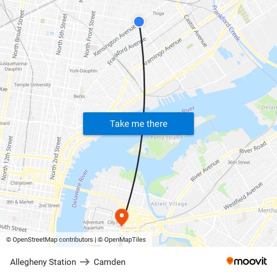Allegheny Station to Camden map