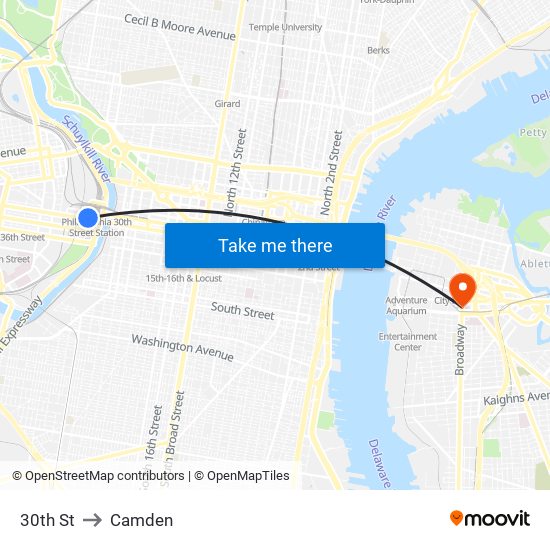 30th St to Camden map