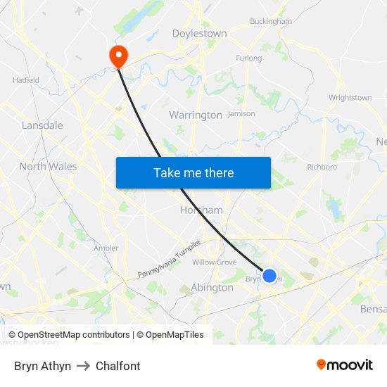 Bryn Athyn to Chalfont map