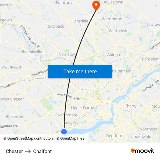 Chester to Chalfont map