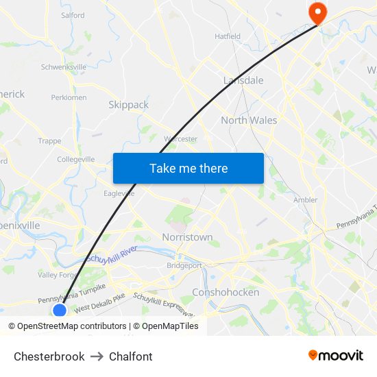 Chesterbrook to Chalfont map