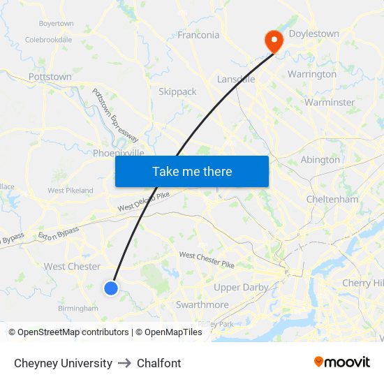 Cheyney University to Chalfont map