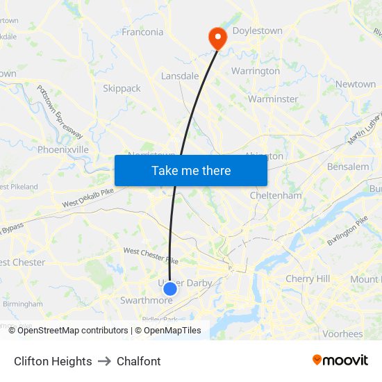 Clifton Heights to Chalfont map