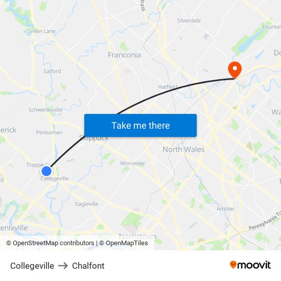 Collegeville to Chalfont map