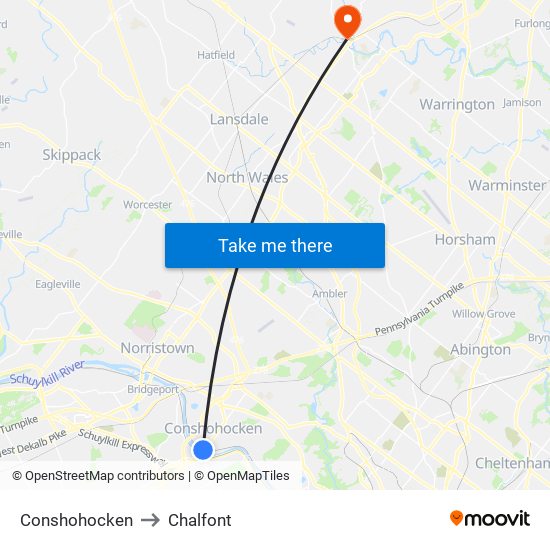 Conshohocken to Chalfont map