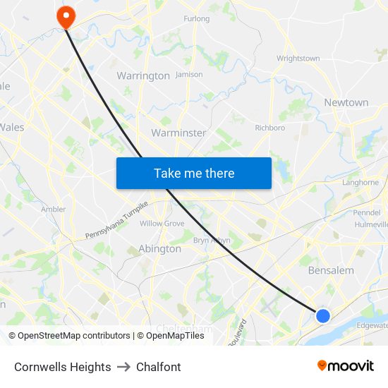 Cornwells Heights to Chalfont map