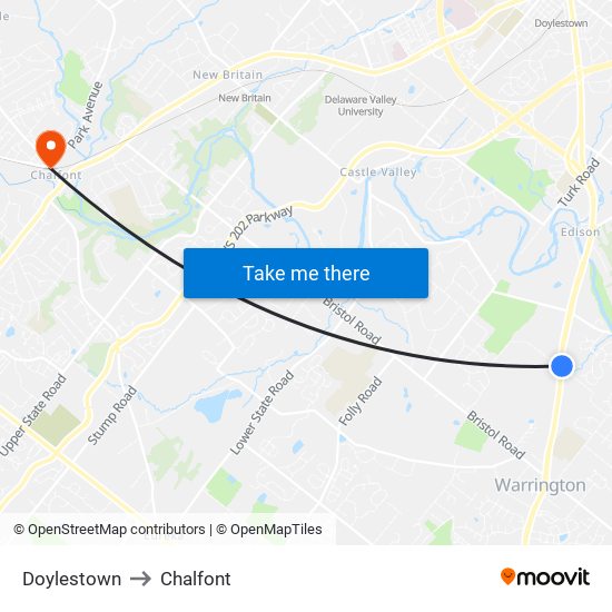 Doylestown to Chalfont map