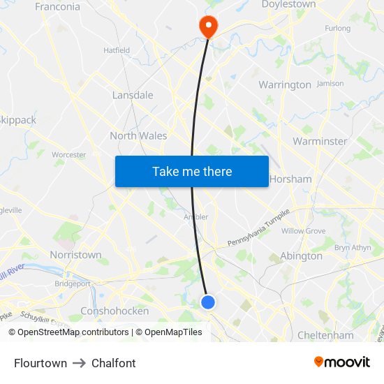 Flourtown to Chalfont map