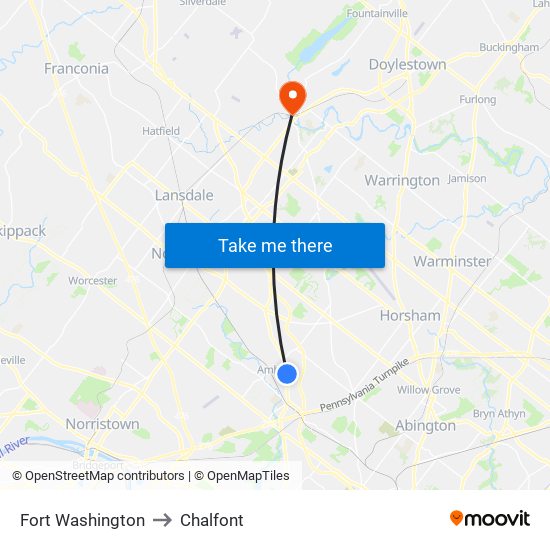 Fort Washington to Chalfont map