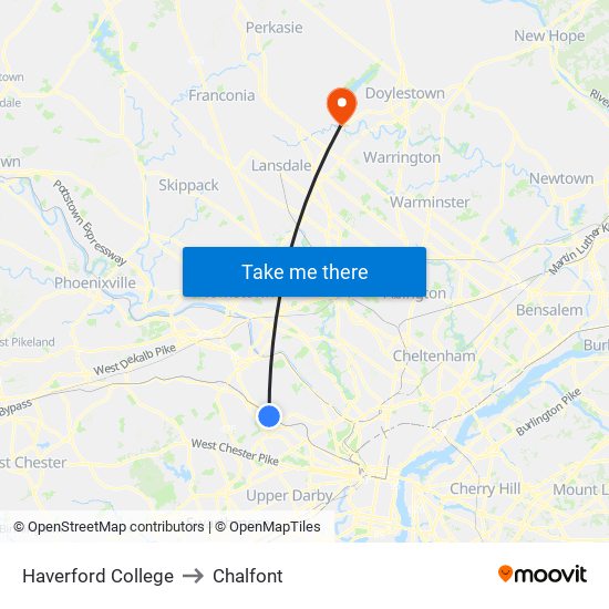 Haverford College to Chalfont map