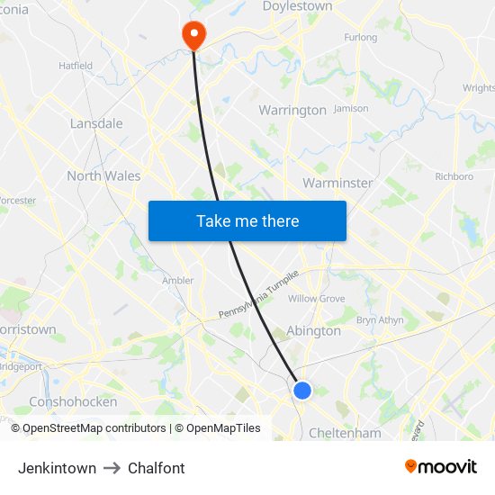 Jenkintown to Chalfont map