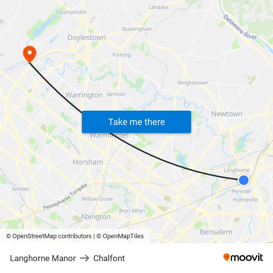 Langhorne Manor to Chalfont map