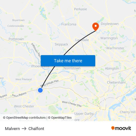 Malvern to Chalfont map