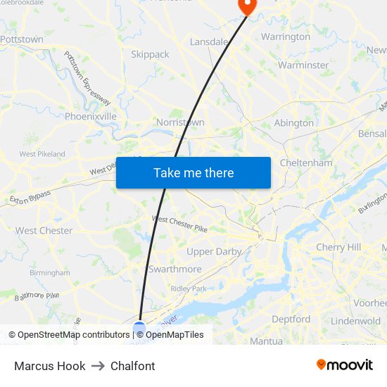 Marcus Hook to Chalfont map