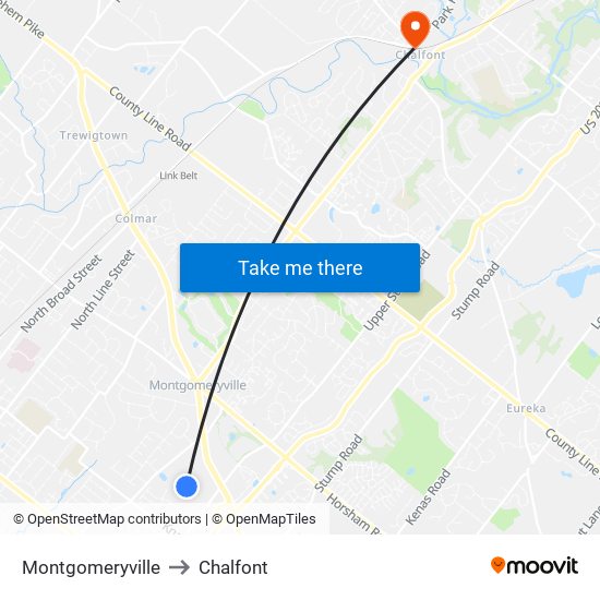 Montgomeryville to Chalfont map