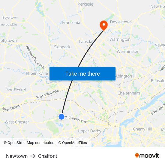 Newtown to Chalfont map