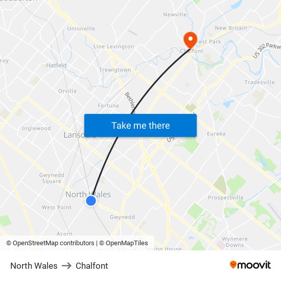 North Wales to Chalfont map