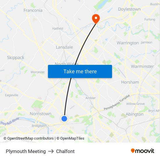 Plymouth Meeting to Chalfont map