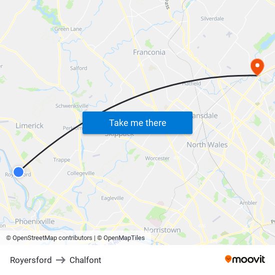 Royersford to Chalfont map