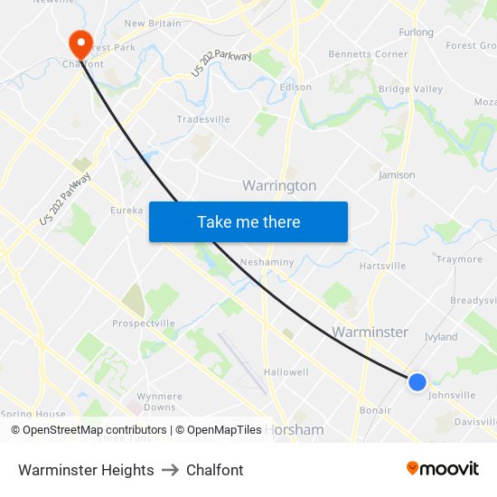 Warminster Heights to Chalfont map