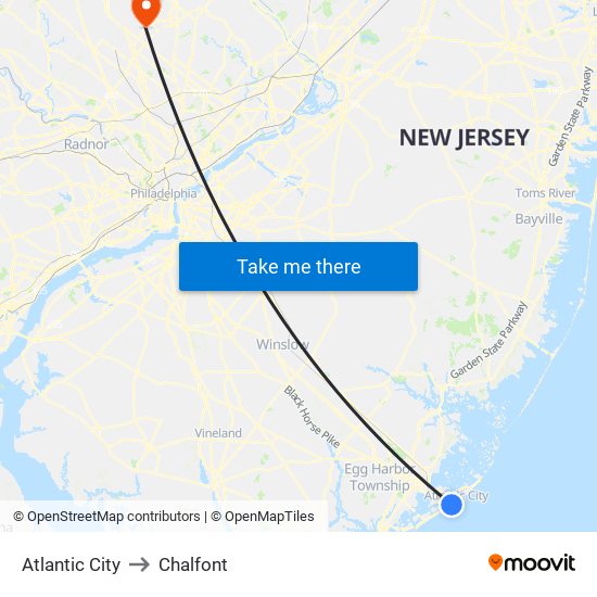 Atlantic City to Chalfont map