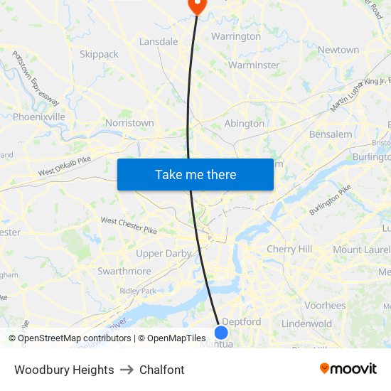 Woodbury Heights to Chalfont map