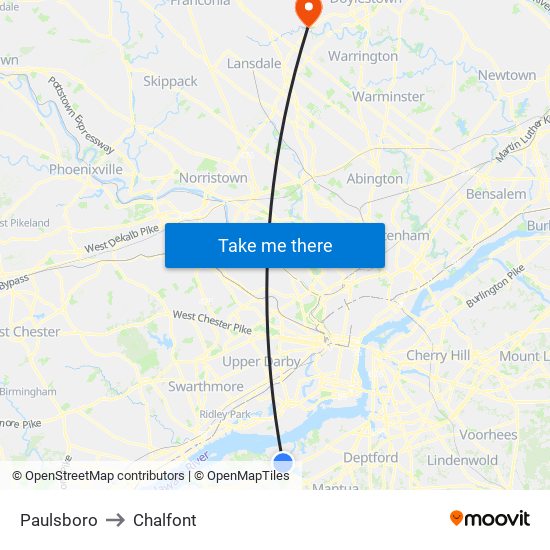 Paulsboro to Chalfont map