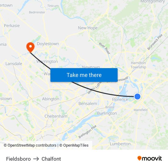 Fieldsboro to Chalfont map
