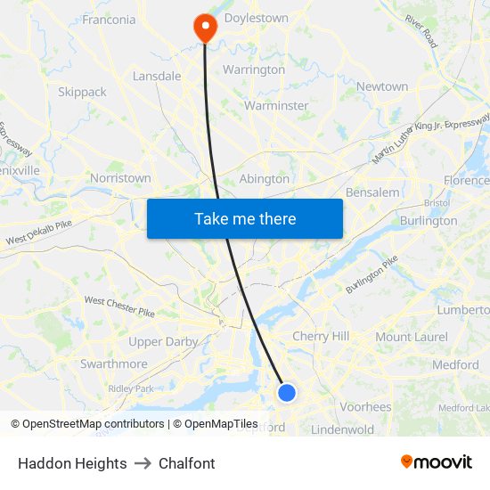 Haddon Heights to Chalfont map