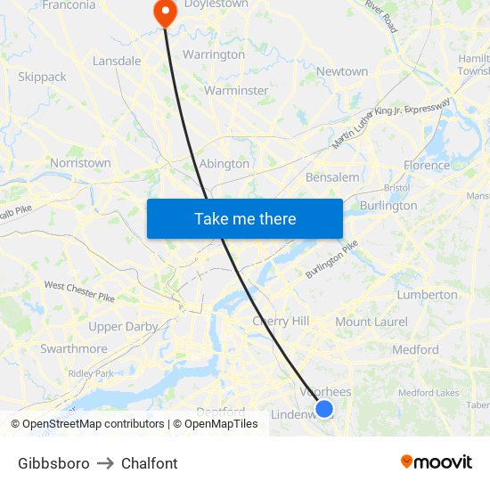 Gibbsboro to Chalfont map