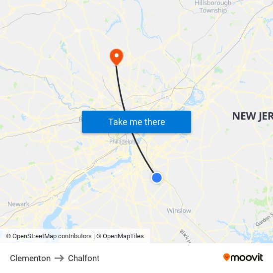 Clementon to Chalfont map
