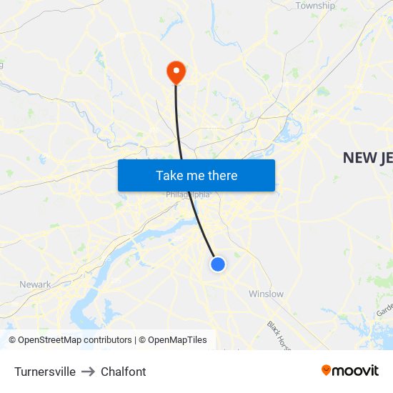 Turnersville to Chalfont map