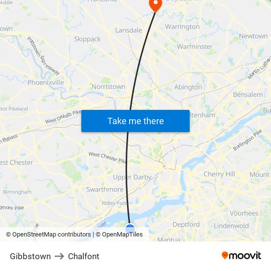 Gibbstown to Chalfont map