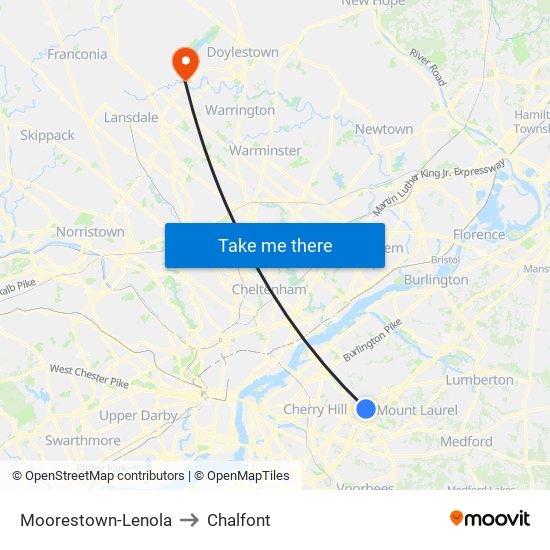 Moorestown-Lenola to Chalfont map