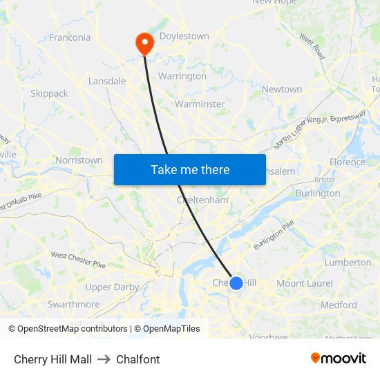 Cherry Hill Mall to Chalfont map