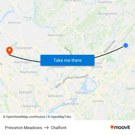 Princeton Meadows to Chalfont map