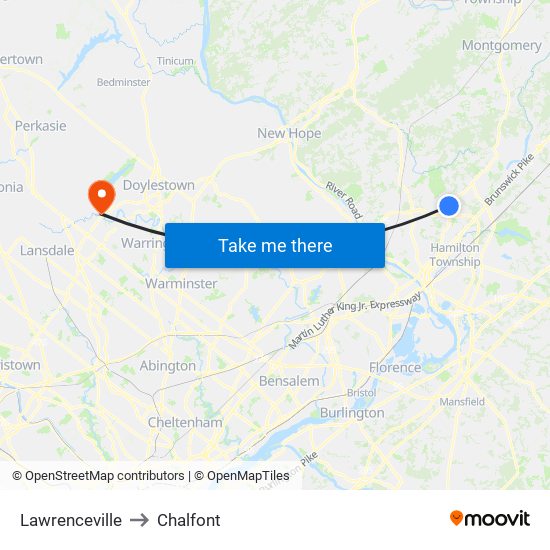 Lawrenceville to Chalfont map