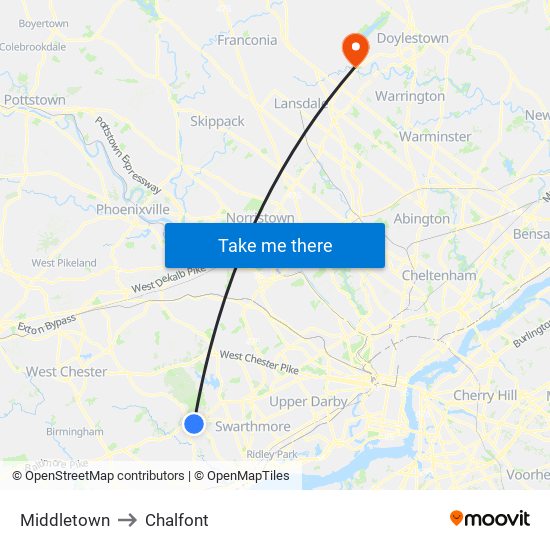 Middletown to Chalfont map