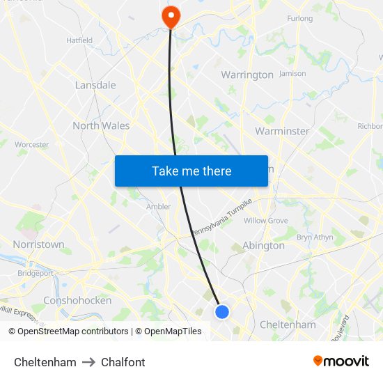 Cheltenham to Chalfont map