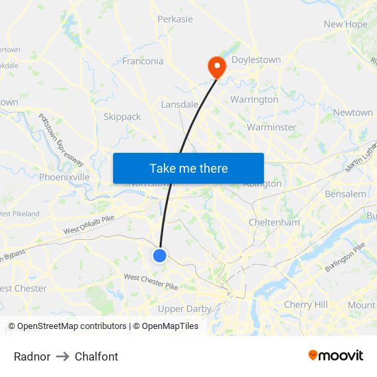 Radnor to Chalfont map