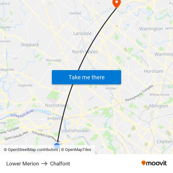 Lower Merion to Chalfont map