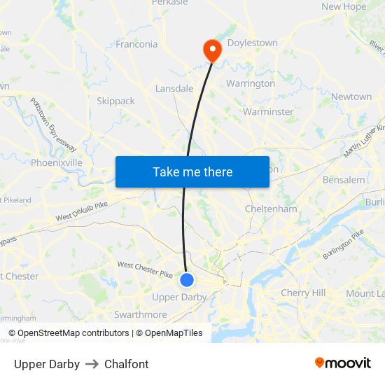 Upper Darby to Chalfont map