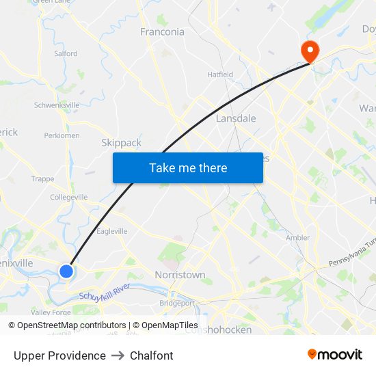 Upper Providence to Chalfont map