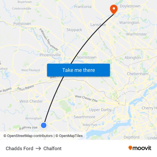 Chadds Ford to Chalfont map