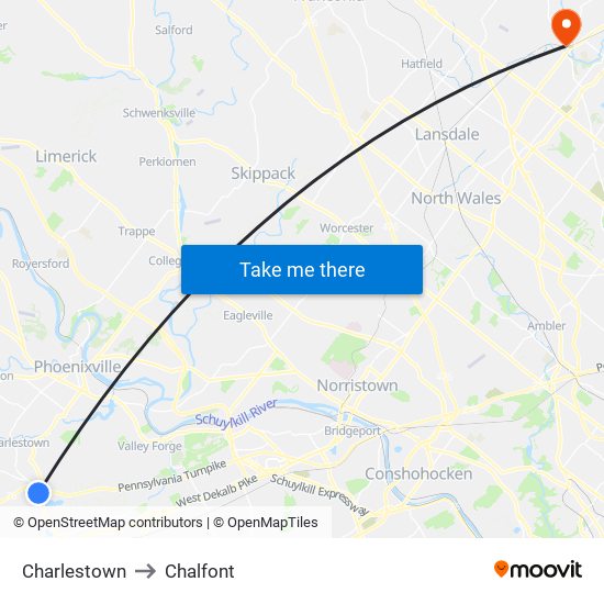 Charlestown to Chalfont map