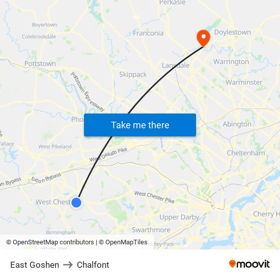 East Goshen to Chalfont map