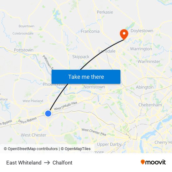 East Whiteland to Chalfont map